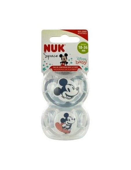 Chupete Space Mickey Gris 18-36 Silicona 2Ud.