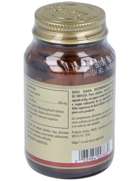 L-Arginina 500 Mg 50 Cápsulas Vegetales