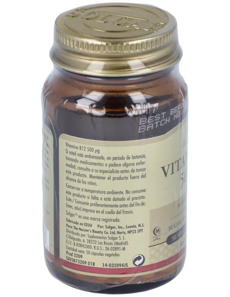 Vitamina B12 500 Mcg Cianocobalamina 50 Vcaps