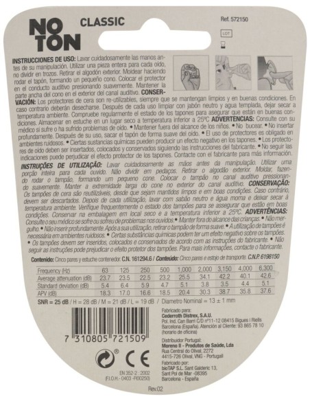 Noton 2 Tapones De Cera + 8 Tapones De Algodón 10Uds