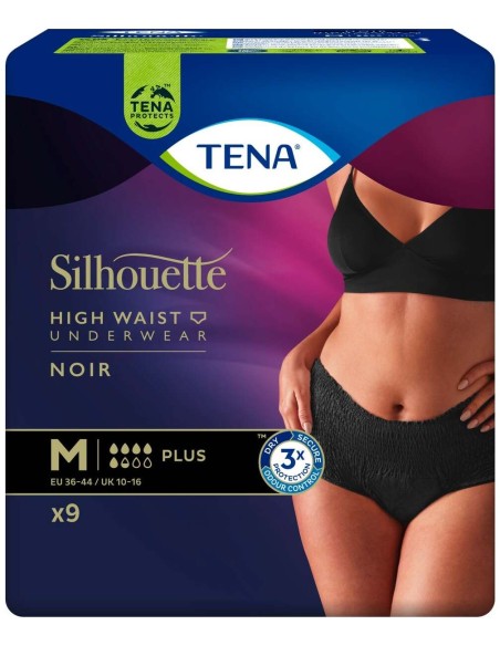 Tena Silhouette Normal Cintura Alta Negro Talla G, 8 Uds