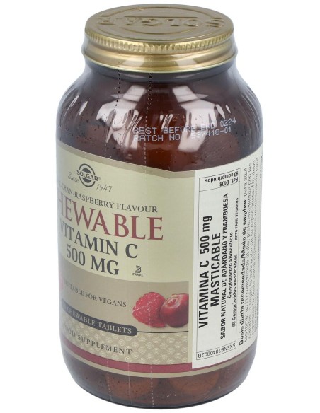 Solgar Vitamina C 500Mg Masticable Sabor Arándano Y Frambuesa 90Comp