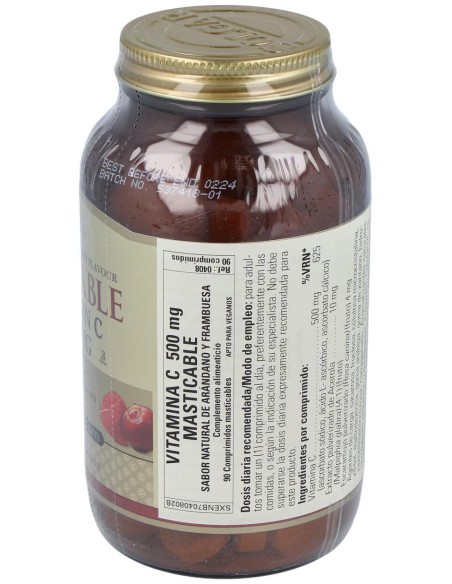 Solgar Vitamina C 500Mg Masticable Sabor Arándano Y Frambuesa 90Comp
