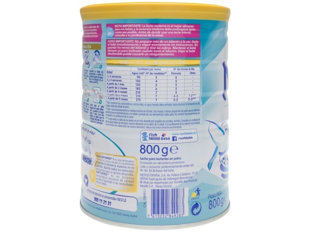 Nan Optipro 1 Leche En Polvo, 800 G
