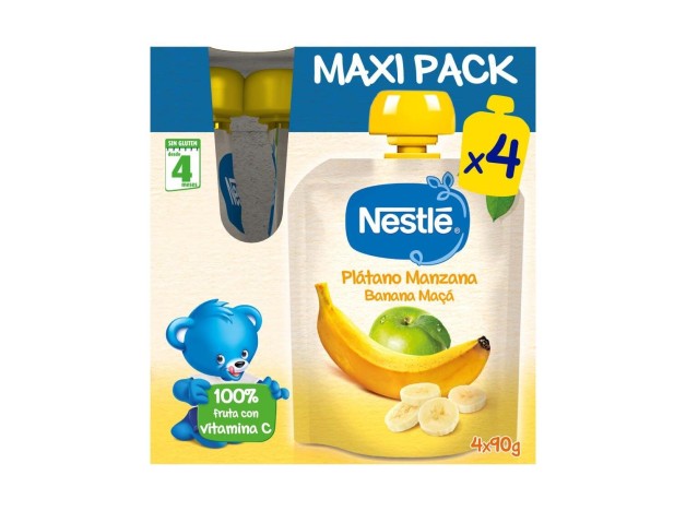 Nestlé Bolsita Plátano Y Manzana, 4 Uds De 90 G
