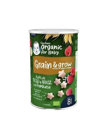 Gerber Organic Grain %26 Grow Puffs Trigo Y Arroz Con Frambuesa 35G