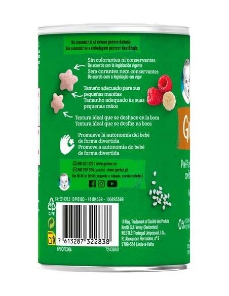 Gerber Organic Grain %26 Grow Puffs Trigo Y Arroz Con Frambuesa 35G
