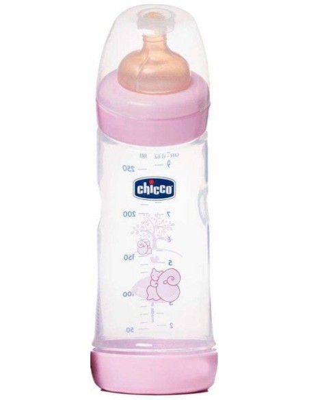 Chicco Biberón Rosa Tetina Silicona Flujo Medio 2M+ 250Ml