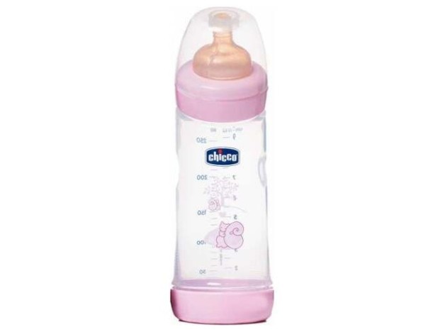Chicco Biberón Rosa Tetina Silicona Flujo Medio...