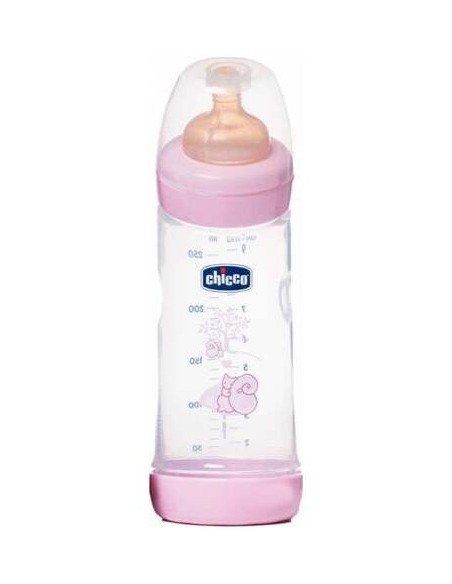 Chicco Biberón Rosa Tetina Silicona Flujo Medio 2M+ 250Ml