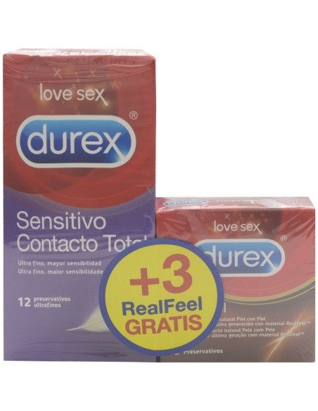 Promoción Durex Contacto Total 12 Uds + Real Feel 3 Uds, 15 Uds