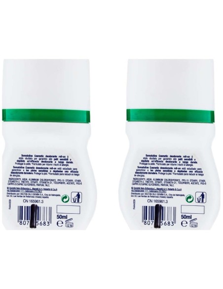 Duplo Somatoline Desodorante Piel Sensible Roll-On, 2 X 50 Ml