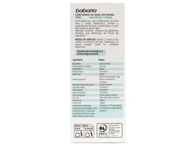 Babaria Aloe Vera Contorno De Ojos 15Ml