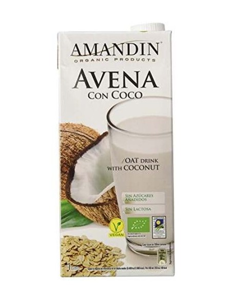 Amandin Bebida Vegetal De Avena Con Coco Sin Azúcar 6X1L
