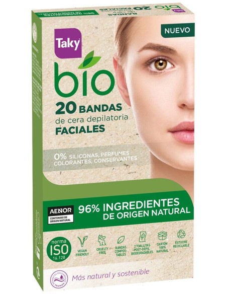 Taky Bio Natural 0% Bandas De Cera Faciales Depilatorias 20Uds