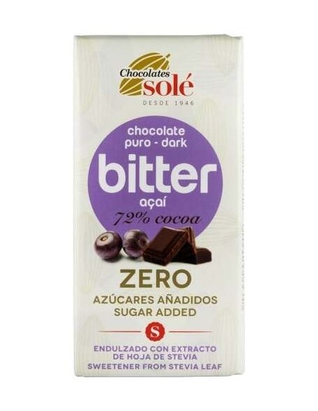 Chocolates Sole Chocolate Negro 72% Con Açai Stevia Bio 100G