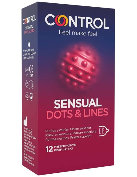Control Sensual Dots %26 Lines Preservativo Puntos Y Estrías 12Uds