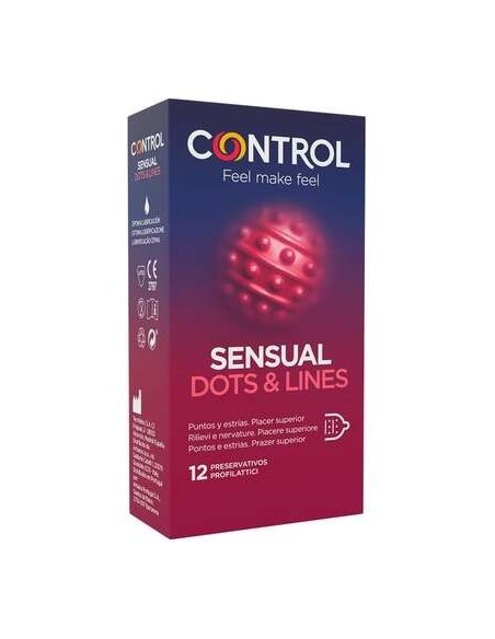 Control Sensual Dots %26 Lines Preservativo Puntos Y Estrías 12Uds