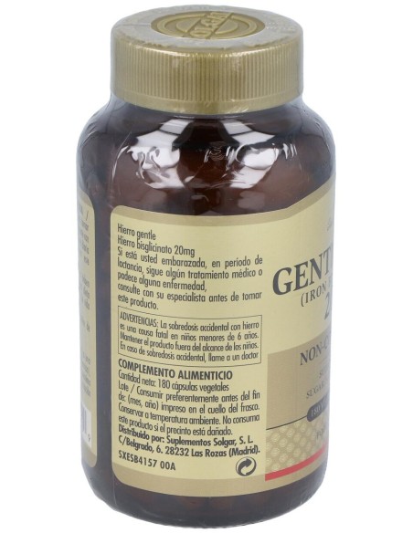 Solgar Hierro Gentle 20Mg Hierro Bisglicinato 180Vcaps