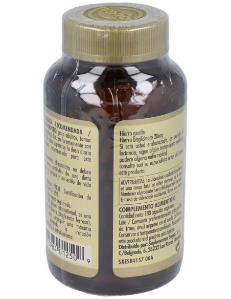 Solgar Hierro Gentle 20Mg Hierro Bisglicinato 180Vcaps