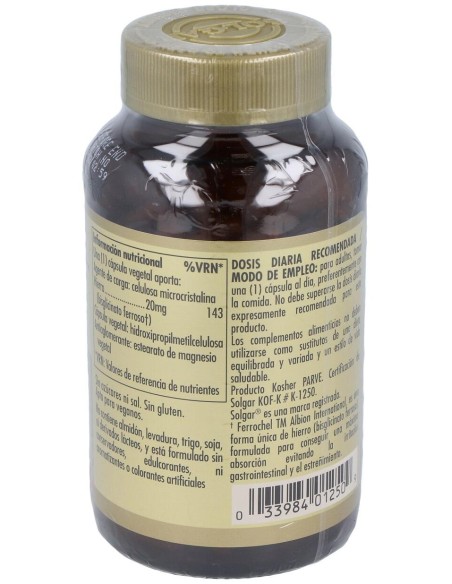 Solgar Hierro Gentle 20Mg Hierro Bisglicinato 180Vcaps
