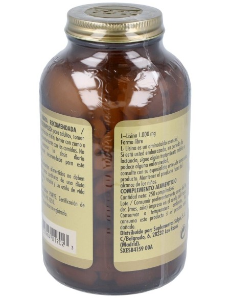 Solgar L-Lisina 1000Mg Forma Libre 250Comp