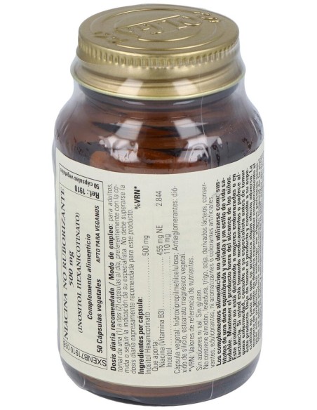 Niacina No Ruborizante 500Mg. 50Vegicaps