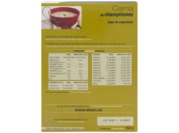 Siken Diet Crema De Champiñones, 7 Sobres
