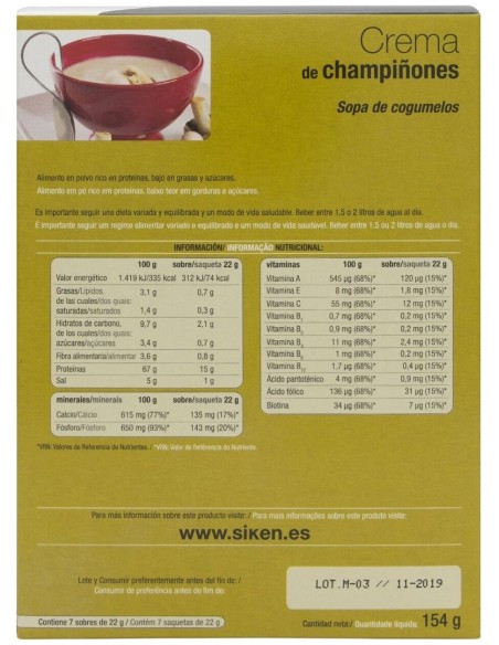 Siken Diet Crema De Champiñones, 7 Sobres