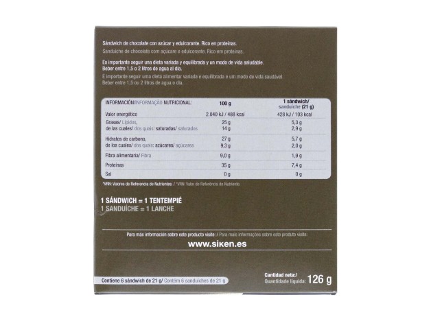 Siken Diet Sandwich Crujiente Chocolate, 6 Uds
