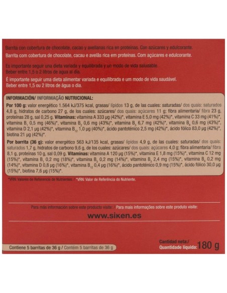 Siken Diet Barritas Crema Chocolate, 5 Uds