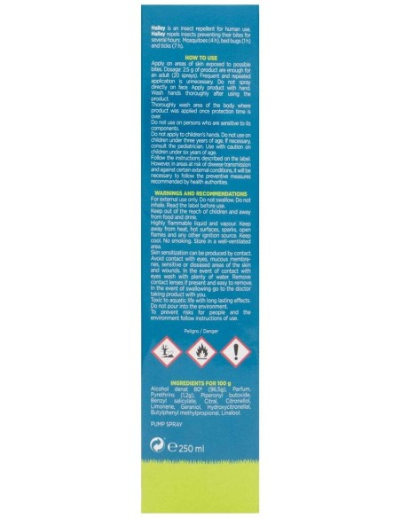 Halley Repelente Insectos Spray, 250 Ml