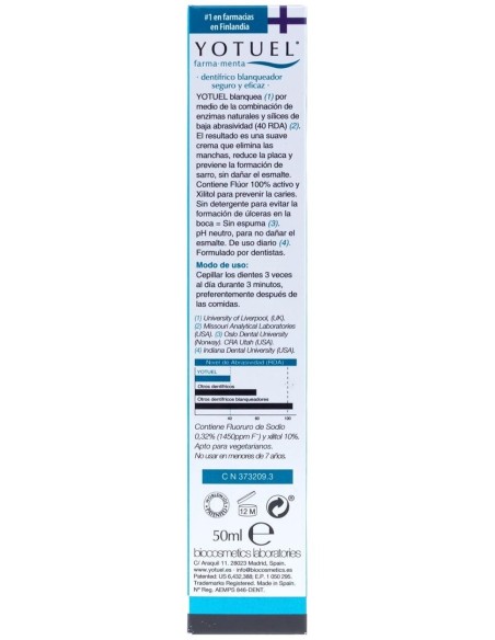 Yotuel Farma Menta Dentífrico Blanqueador, 50 Ml