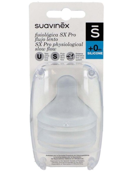 Suavinex Tetina Fisiológica Flujo S Silicona, 2 Unidades
