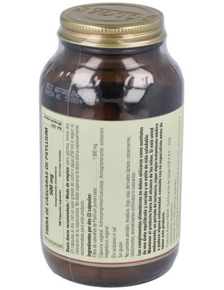 Solgar Fibra De Cáscara De Psyllium 500Mg 200Caps