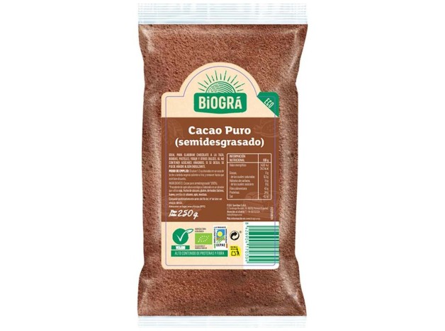 Cacao Puro Semidesgrasado Polvo 250Gr. Bio