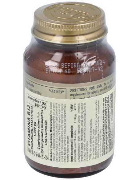 Solgar Vitamina B12 Cianocobalamina 1000Mcg Sublingual 250Comp