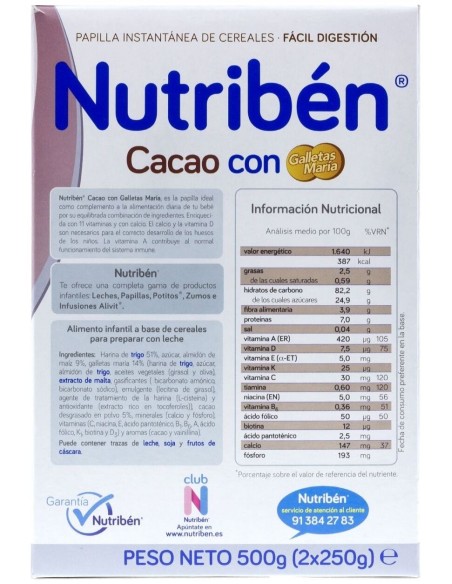 Nutribén Cacao Con Galleta Maria, 500 G