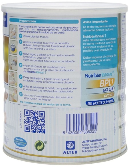 Nutriben Innova 1 S/ Ac Palma 800Gr.
