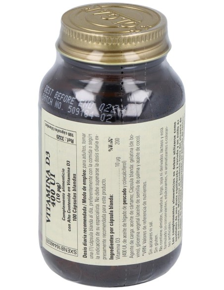 Vitamina D3 400Ui (10Mcg) 100Perlas