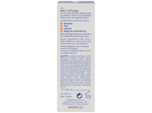 Leti At4 Facial Piel Atópica Y Seca, 50 Ml
