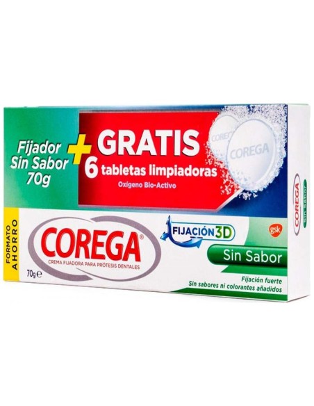 Pack Corega Sin Sabor, 70 G + Corega Tabletas Limpiadoras, 6 Uds