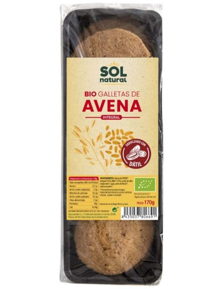 Solnatural Galleta Avena Endulzada Dátiles Bio 170G