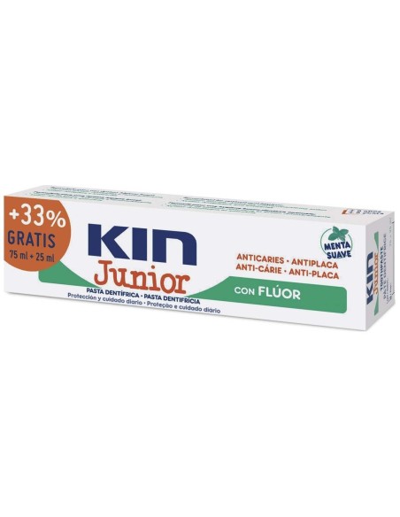 Kin Junior Pasta Dentífrica Anticaries Menta Suave 75 + 25 Ml