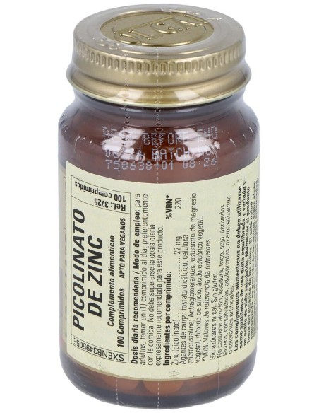 Solgar Picolinato De Zinc 22Mg 100Comp