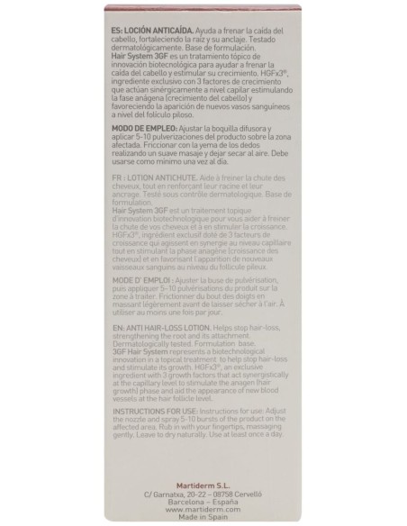 Martiderm Hair System 3Gf Loción Anticaída Unisex, 100 Ml