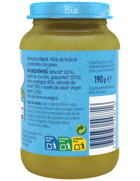 Organic Puré Brócoli Y Guisantes Con Pavo 190 Gr