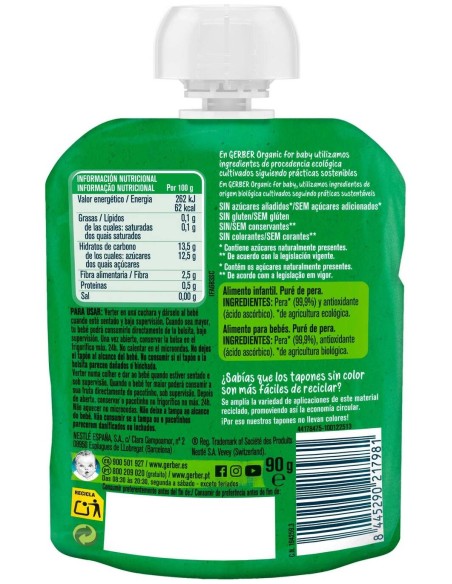Gerber Pouch Organic Pera, 90 G