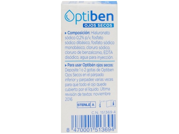 Optiben Ojos Secos Gotas Sequedad Ocular, 10 Ml