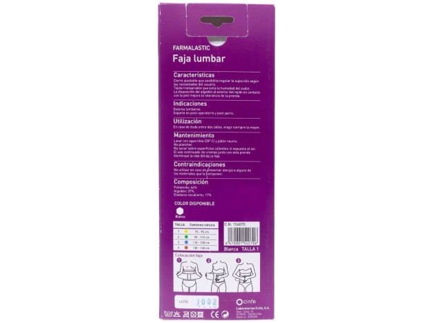 Farmalastic Faja Lumbar Velcro, Talla 1, 1 Ud